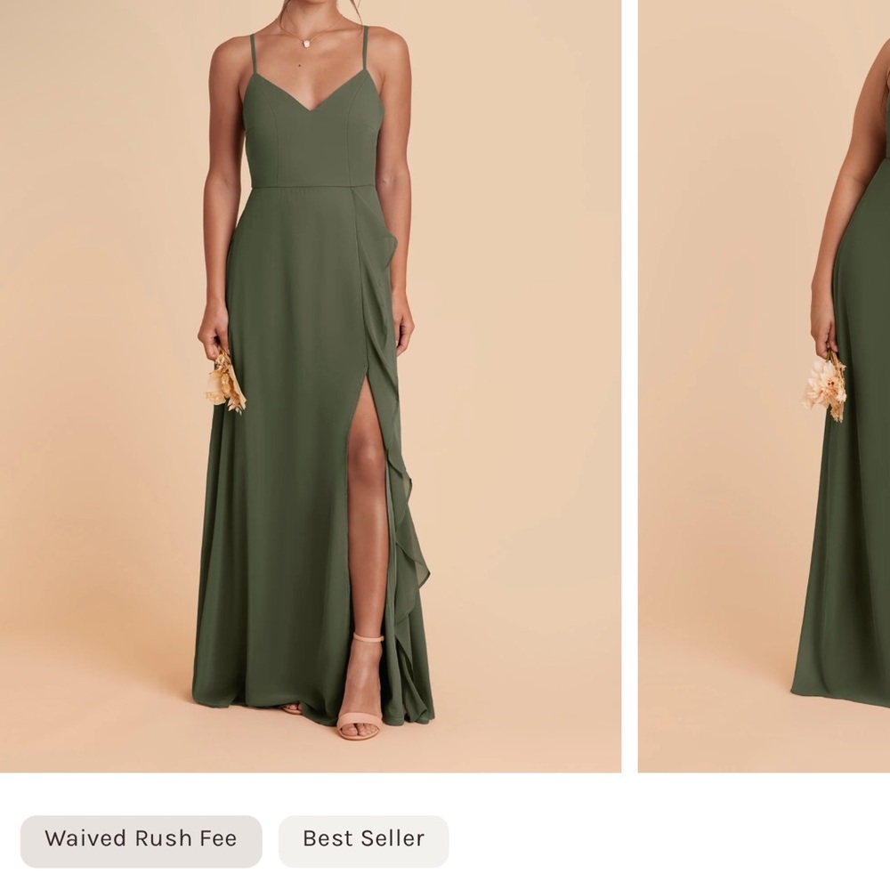 Olive Green Spaghetti Strap Ruffle-Slit Maxi Dress